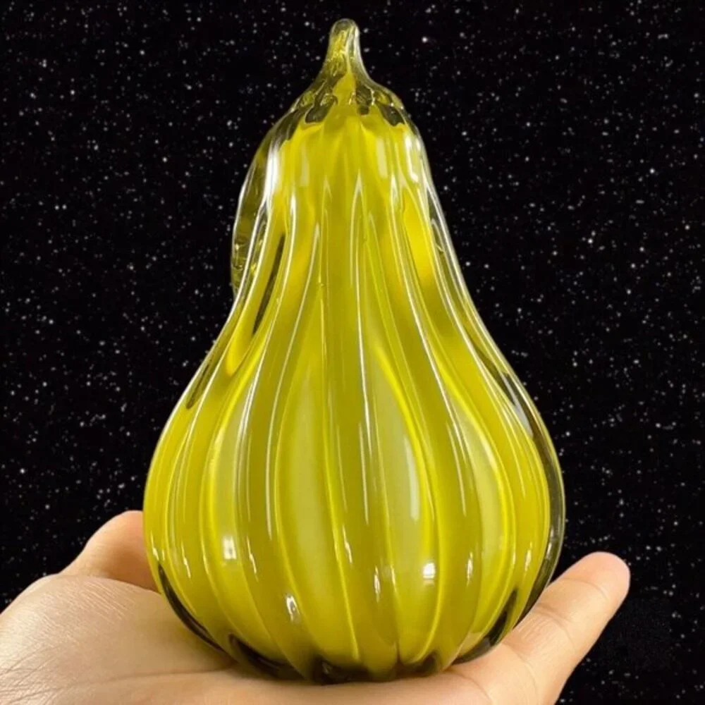 Studio Art Glass Pear Apple Fruit Green Cased Glass‎ Figurine Paperweight Figure